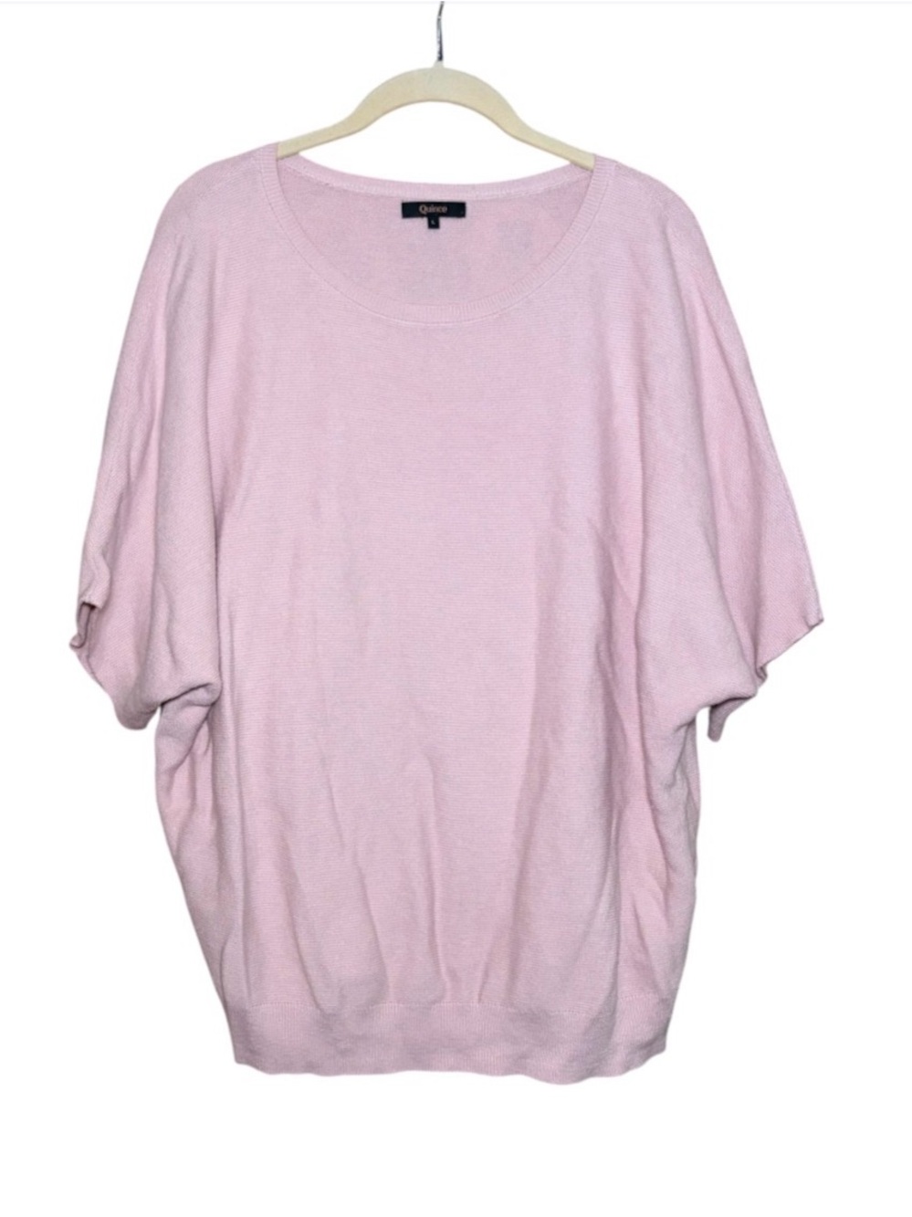 Quince Lightweight Cotton Cashmere Link-Stitch Dolman Sweater Large Pink - Picture 3 of 6